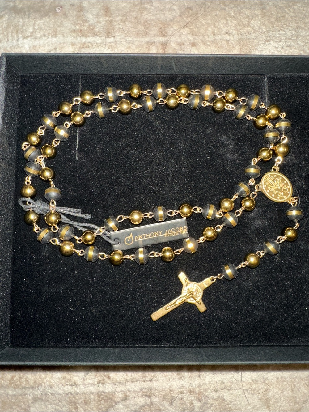 NWT ANTHONY JACOBS Stainless Steel Rosary Necklace